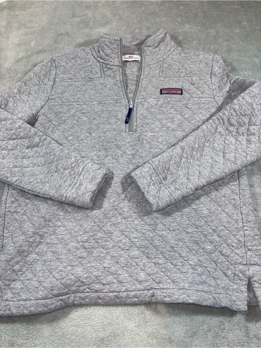 Vineyard Vines Gray Quilted Diamond Half-Zip Pullover Sweater Women's Size M